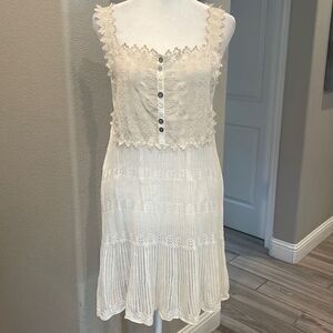 Free People Embroidered Henley Lace and Knit Semi Sheer Mini Dress Size Médium